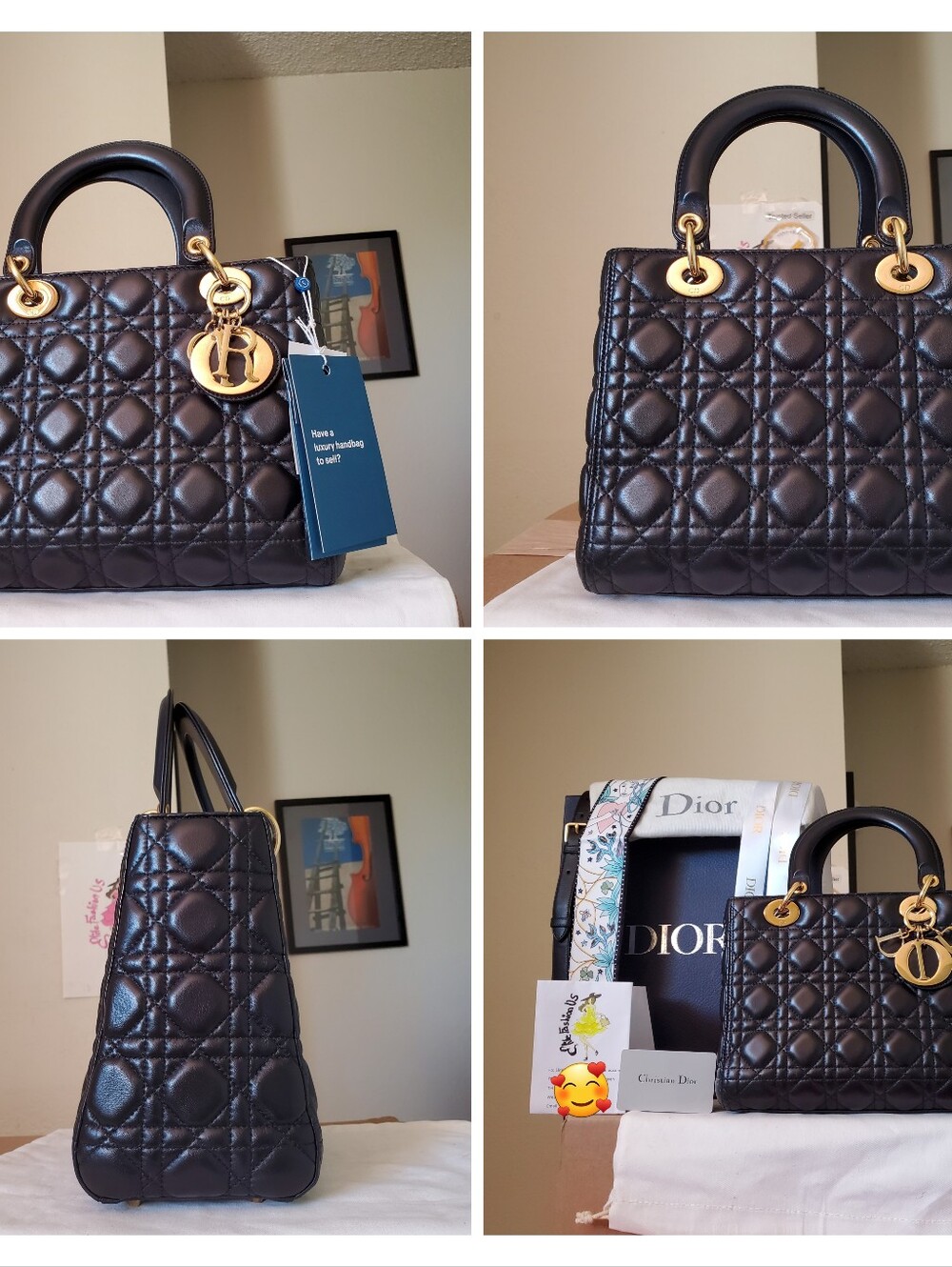 Lady DIOR black Lambskin Gold Hw Medium Bag - Picture 6 of 10